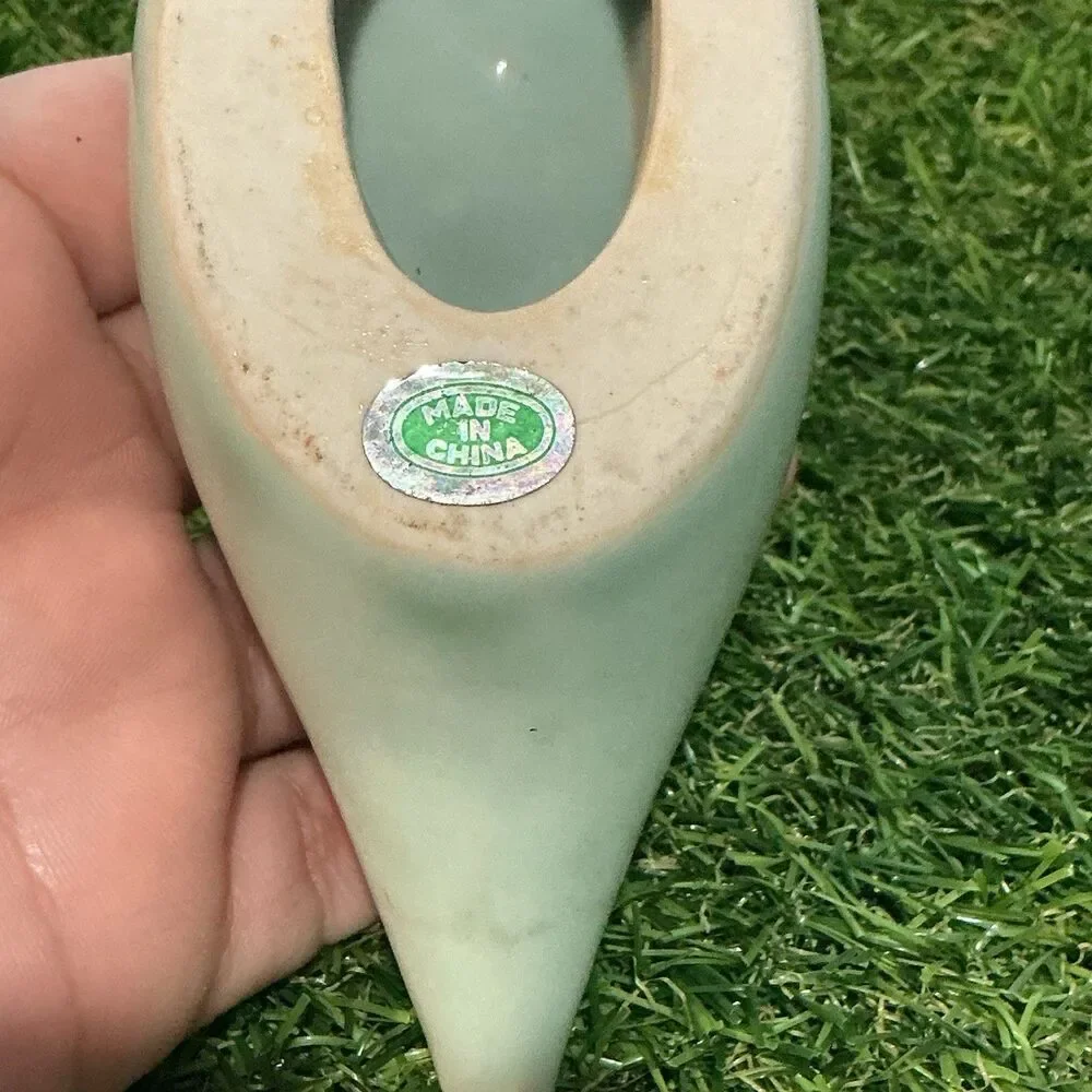 Vintage Celadon Green Ceramic Duck Figurine Made in China 5.5” Decor